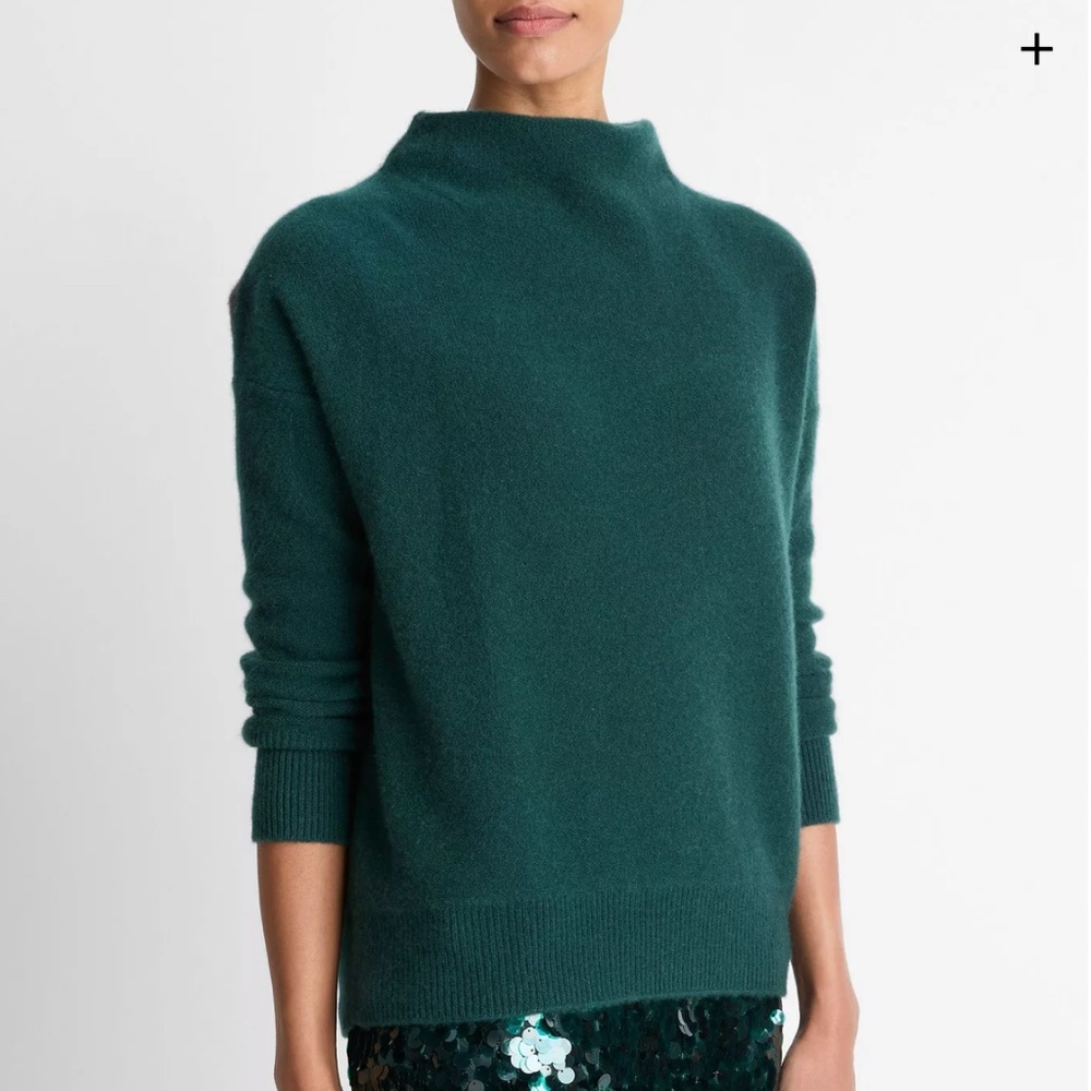 NWT VINCE Plush 100% Cashmere Funnel-Neck Sweater in Juniper Size Large